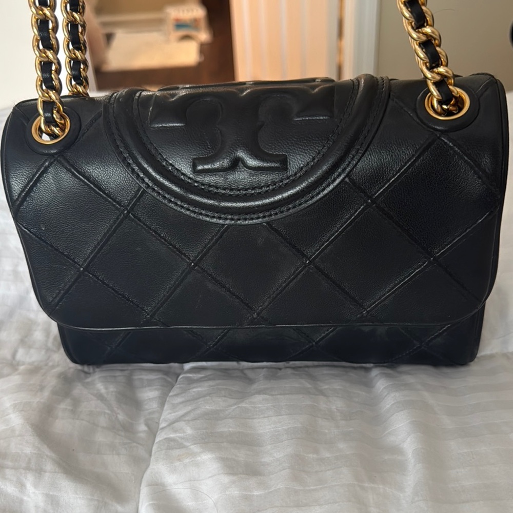 Tory Burch Quilted Black and Gold Shoulder Bag NWOT